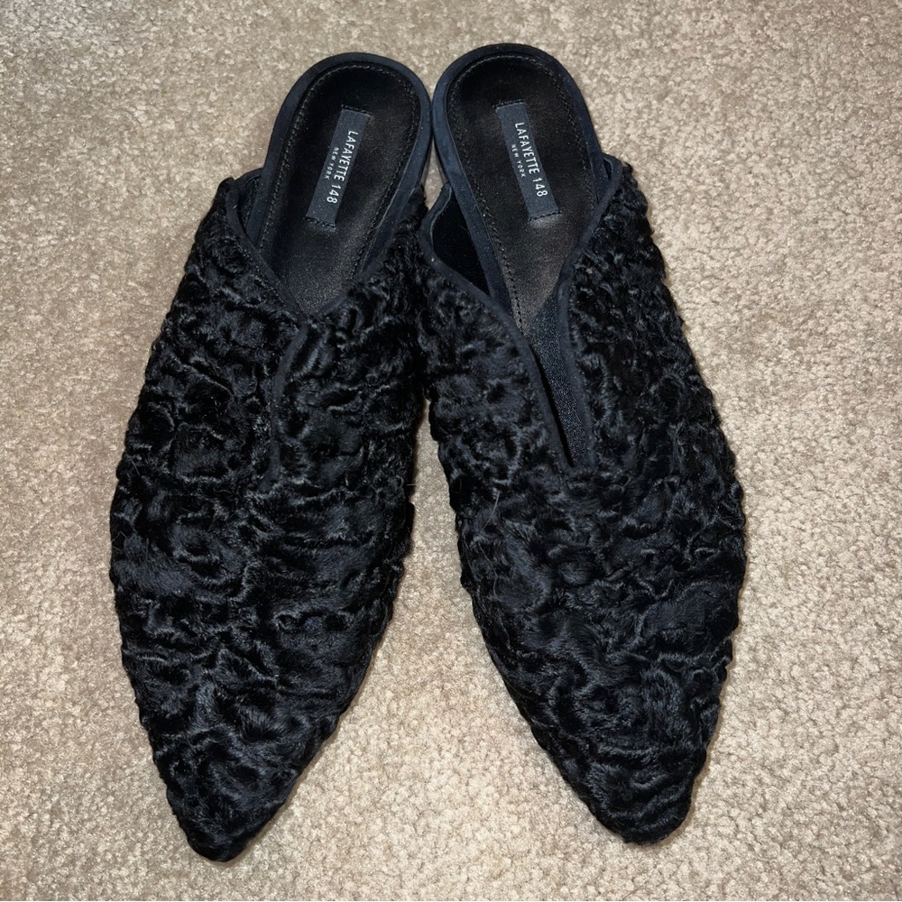 Lafayette 148 New York Black Textured Pointed Mule Slides